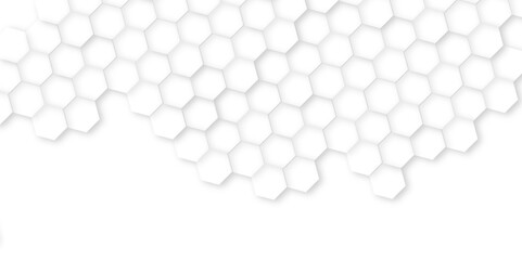 Abstract background with squares. White surface with hexagonal shapes showing on the right sid,Surface polygon pattern with glowing hexagon paper texture, honeycomb white Background ,light and shadow 
