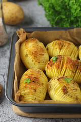 Hasselback potatoes - typical Swedish cuisine	