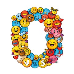 Fototapeta premium Cute Smiling Emoji Surrounded Stylized Letter O Sticker Design