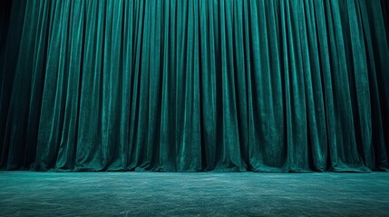 Teal Velvet Stage Curtains with a Dusty Floor