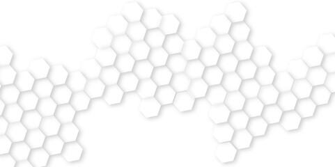Abstract background with squares. White surface with hexagonal shapes showing on the right sid,Surface polygon pattern with glowing hexagon paper texture, honeycomb white Background ,light and shadow 