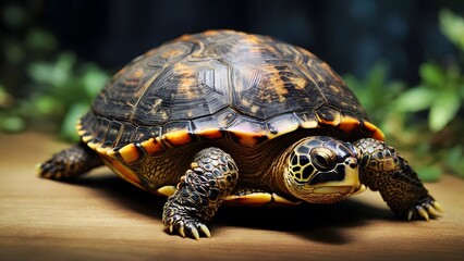 Obraz premium Macro Photograph of a Turtle Showcasing Detailed Shell and Textures
