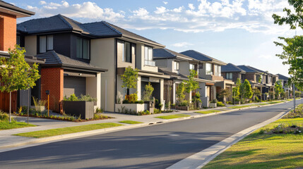 Residential Street with Modern Suburban Houses