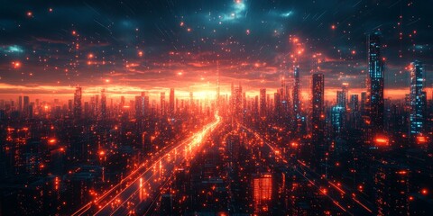 Advanced AI society, urban innovation, holographic technology, futuristic design