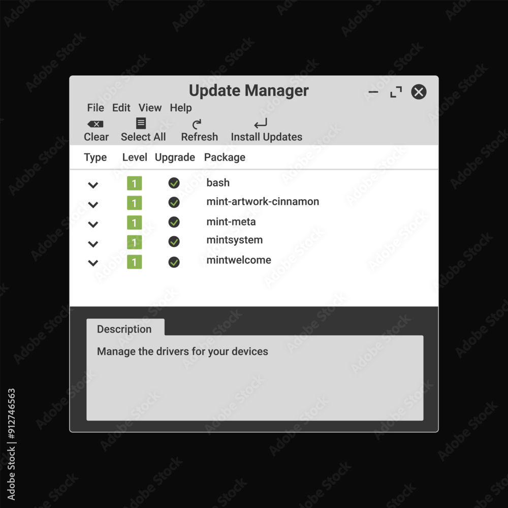 Poster modern update manager application in green color. user interface application for drivers.