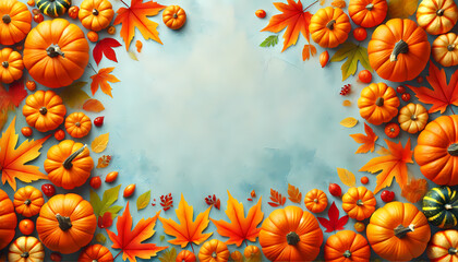 Pumpkin Patch Delight: Vibrant Fall Frame with Gourds and Leaves