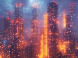 Fototapeta premium AI metropolis, digital innovation, futuristic city, neon holograms