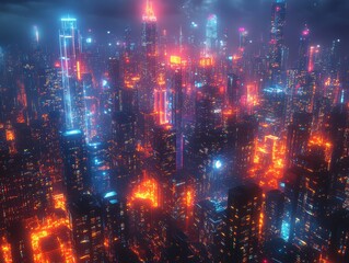 AI metropolis, digital innovation, futuristic city, neon holograms