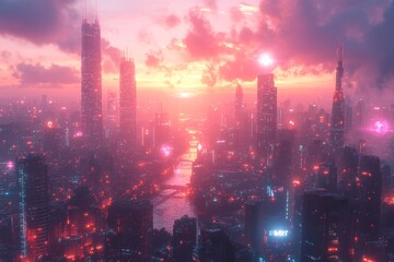 Fototapeta premium AI-controlled future, advanced urban landscape, futuristic technology, digital integration