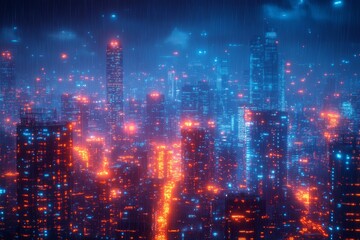 Naklejka premium AI-driven world, advanced infrastructure, futuristic cityscape, digital networks