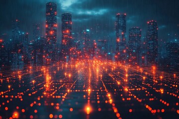 Fototapeta premium AI metropolis, advanced urban design, digital networks, futuristic technology