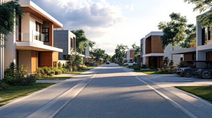 Residential Street with Modern Suburban Houses