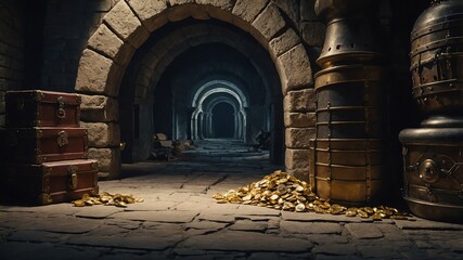 Fototapeta premium castle vault with treasures background vintage retro concept backdrop