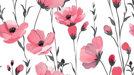 Pink poppies floral seamless pattern elegant design transparent background