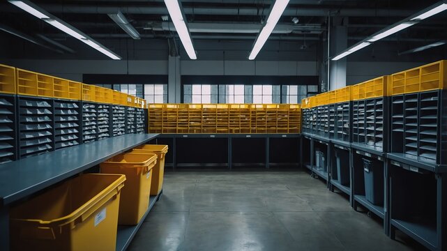 mailroom with sorting bins background vintage retro concept backdrop