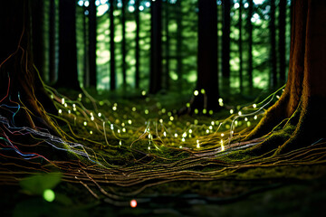 Vibrant green fractal pattern backdrop with energy-filled light spots