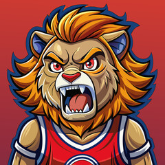 Obraz premium cartoon lion basketball mascot