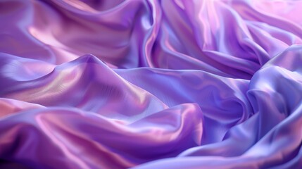 Fototapeta premium Smooth, flowing lilac satin fabric captured in soft, elegant waves, showcasing its glossy and luxurious texture in a tranquil, dreamy ambiance.