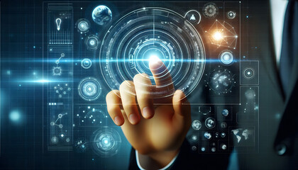 Hands interact with the future technology interface