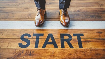 Businessman standing at starting line beginning new project