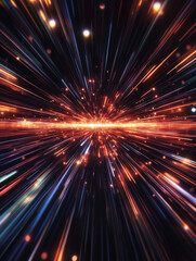 Long exposure light trails. Futuristic neon glow. Warp speed motion. Radial blur effect. Sci-fi energy burst. Speed lights. Fast motion. Abstract fractal art. Glowing technology background.