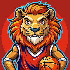 Obraz premium cartoon lion vector basketball illustration