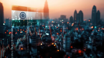 Obraz premium A stock market graph with an Indian flag in the background