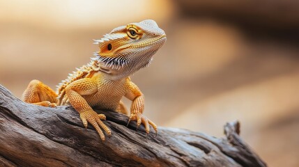 Obraz premium Close-up of a Yellow Bearded Dragon Perched on a Branch