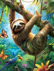 Fototapeta premium sloth hanging from tree