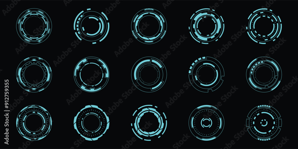Poster sci-fi futuristic circle hud dashboard display virtual reality technology screen. user interface set