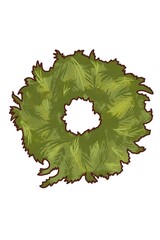 New Year's wreath is a illustration, hand-drawn with watercolor brushes, with outline on a white background. For postcards, greetings, stickers and others DIY.