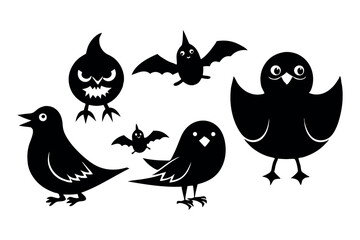 Set of silhouettes of Halloween cute birds