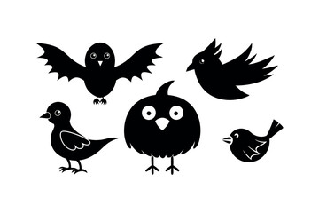 Set of silhouettes of Halloween cute birds