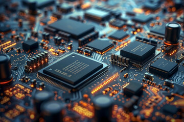 Obraz premium Microchips and electronic circuit boards. The main components in a computer.