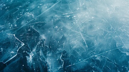 Smooth surface of frozen blue ice with light refraction