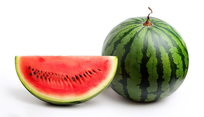 Ripe and fresh ​​Whole and sliced ​​watermelon isolated on white background