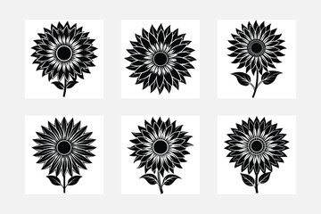 Fototapeta premium set of silhouettes of sunflowers