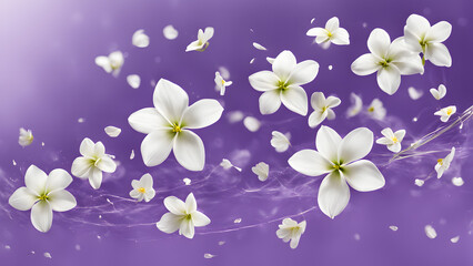 A purple background with white flowers in the foreground