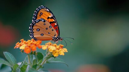Obraz premium Monarch Butterfly Feeding on Lantana Flowers