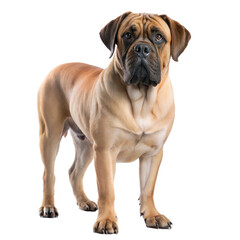 Obraz premium Large mastiff dog with tongue out standing and looking at camera, isolated on white background.