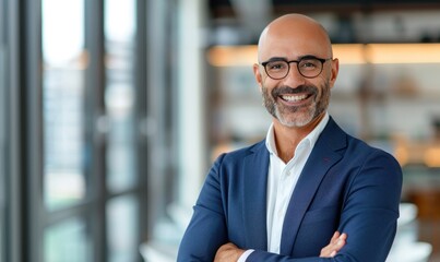 Fototapeta premium Handsome Chief Executive in Minimal Office Setting, Professional Workplace Portrait