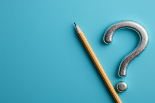 Artwork creatively illustrates a Question Mark using colorful pencils set against a vibrant blue chalkboard background