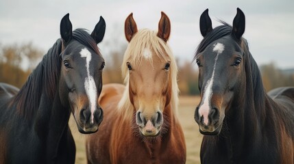 Three Horses with Different Coats Standing Side by Side