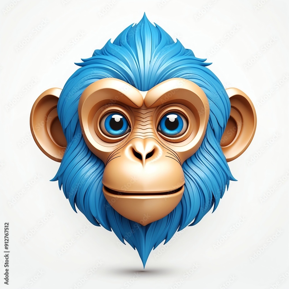 Poster blue theme monkey head cartoon 3d art logo design in plain white background 3