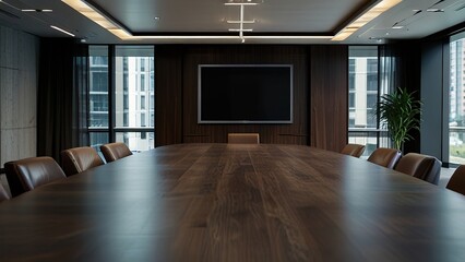 An empty meeting room and conference table