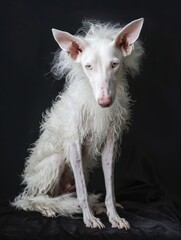 Obraz premium Albino dog. Studio photography of an animal in white color.