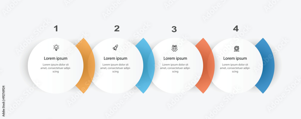 Aufkleber Design template infographic vector element with 4 step process can be used for workflow, business information, presentation, data visualization and web graphic design 