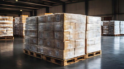 Large Warehouse Storage Goods Packaging Palletized Boxes Shipping Logistics Inventory