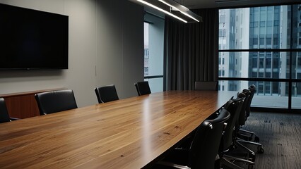 An empty meeting room and conference table