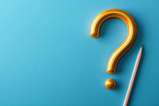 Artwork creatively illustrates a Question Mark using colorful pencils set against a vibrant blue chalkboard background